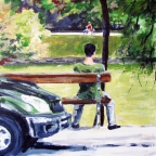 Garçon sur un banc (étangs d‘Ixelles, Bruxelles) - 2009 - 30 X 30 cm