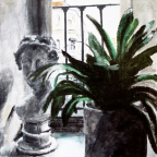L‘académie de Molenbeek (Bruxelles) : plante et buste en plâtre - 2013 - 30 X 30 cm